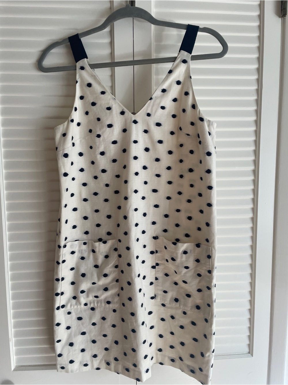 LOFT White Cotton Summer Dress with Navy Polka Dots